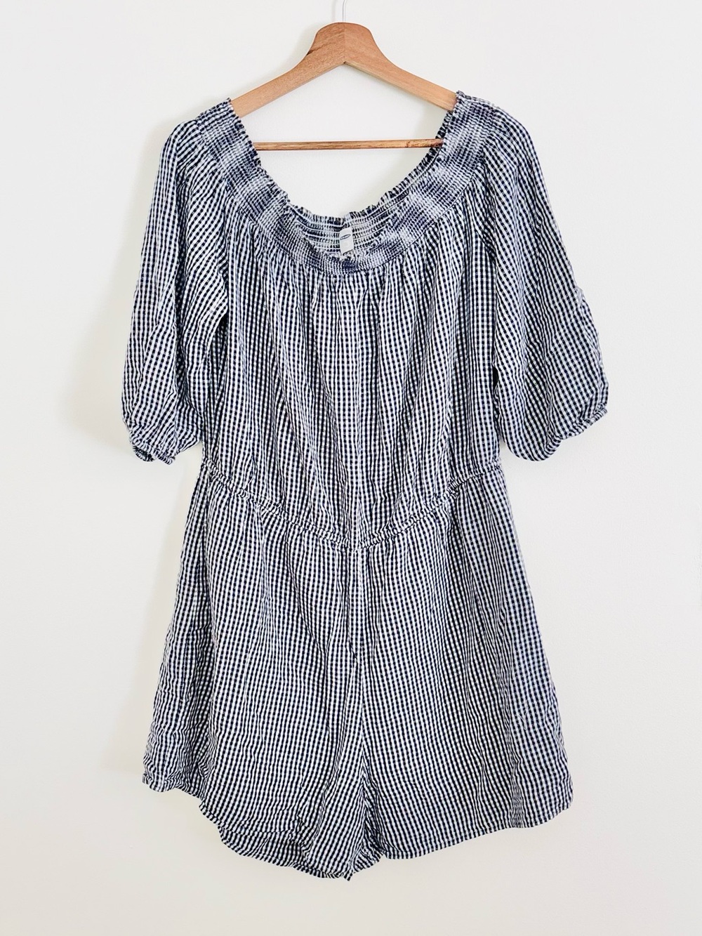 Old Navy Navy & White Gingham Print Romper